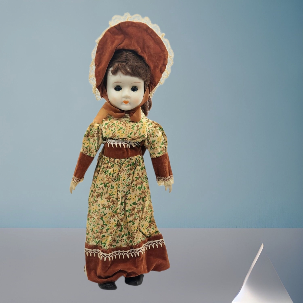 1970s Vintage Porcelain Germany Doll, Open/Close Eyes Swade Floral Dress